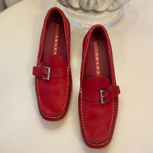 Prada Red Loafers Drivers Size EU 37.5